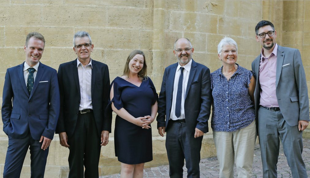 Le Conseil synodal. De gauche à droite: Adrien Bridel, Jacques Péter, Clémentine Miéville, Christian Miaz, Alice Duport, Yves Bourquin / @Pierre Bohrer